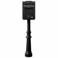 Qualarc 18 in. Kingsbury FRONT Retrieval Mailbox with Hanford Post & Decorative Fluted Base - Black LSF-LS03-HPFRG-8-BLK